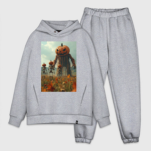 Мужской костюм оверсайз Монстры тыквы в поле / Меланж – фото 1