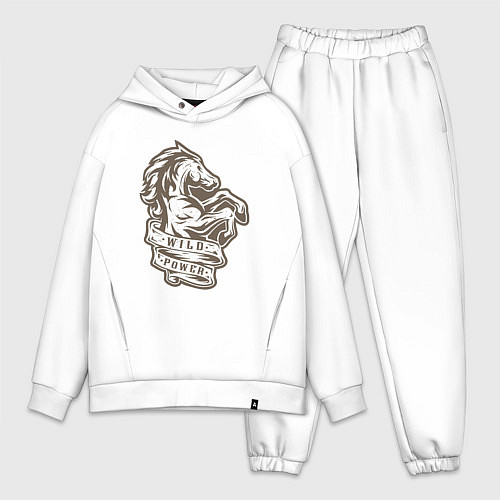 Мужской костюм оверсайз Конь - дикая энергия / Белый – фото 1