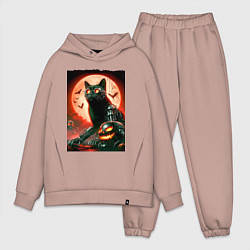 Мужской костюм оверсайз Стимпанк кот в очках - нейроарт, цвет: пыльно-розовый