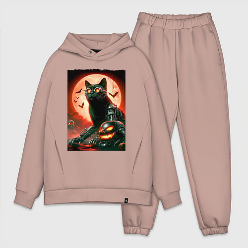 Мужской костюм оверсайз Стимпанк кот в очках - нейроарт / Пыльно-розовый – фото 1