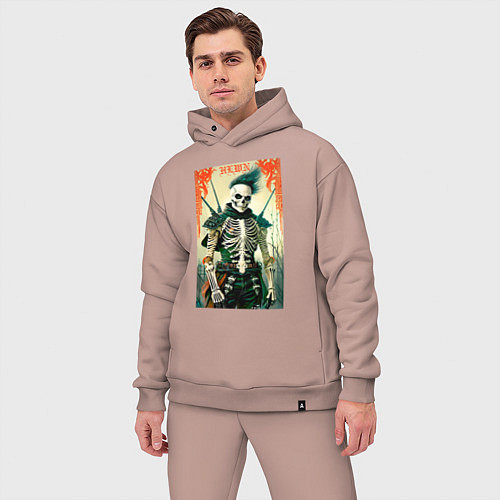 Мужской костюм оверсайз Готический скелет - хэллоуин / Пыльно-розовый – фото 3