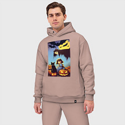 Мужской костюм оверсайз Ведьма зависла над девочкой и котом, цвет: пыльно-розовый — фото 2