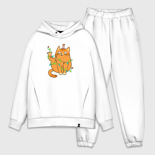 Мужской костюм оверсайз Кот хоба - Новый год / Белый – фото 1