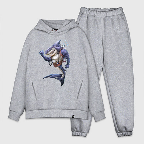 Мужской костюм оверсайз Акула - крутой ныряльщик / Меланж – фото 1
