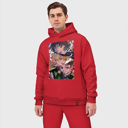 Мужской костюм оверсайз Клинок рассекающий демонов Тандзиро Камадо / Красный – фото 3