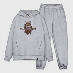 Мужской костюм оверсайз Выжидающий лис в розах, цвет: меланж