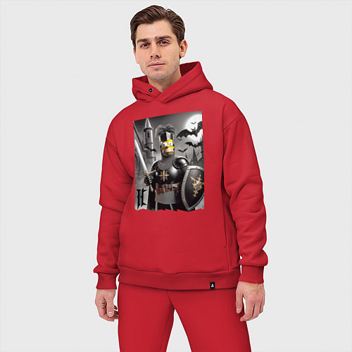 Мужской костюм оверсайз Рыцарь Гомер Симпсон - нейроарт фантазия / Красный – фото 3