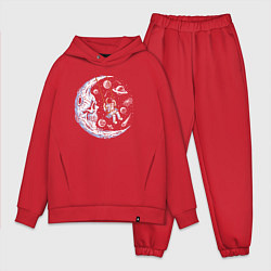 Мужской костюм оверсайз Космические качели на луне, цвет: красный