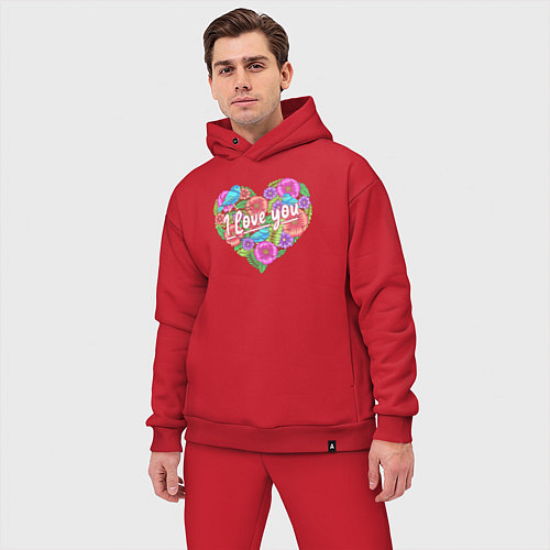Мужской костюм оверсайз Love flowers / Красный – фото 3