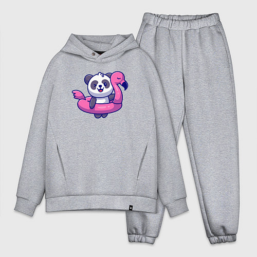 Мужской костюм оверсайз Панда и фламинго / Меланж – фото 1