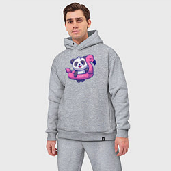 Мужской костюм оверсайз Панда и фламинго, цвет: меланж — фото 2