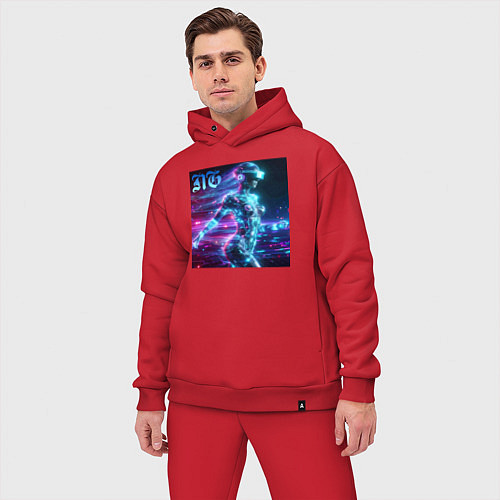 Мужской костюм оверсайз Neon cyber girl - ai art / Красный – фото 3
