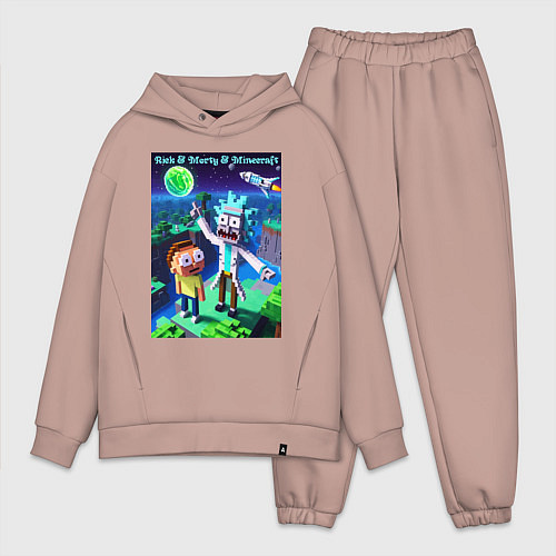 Мужской костюм оверсайз Рик и Морти и Майнкрафт - коллаба / Пыльно-розовый – фото 1