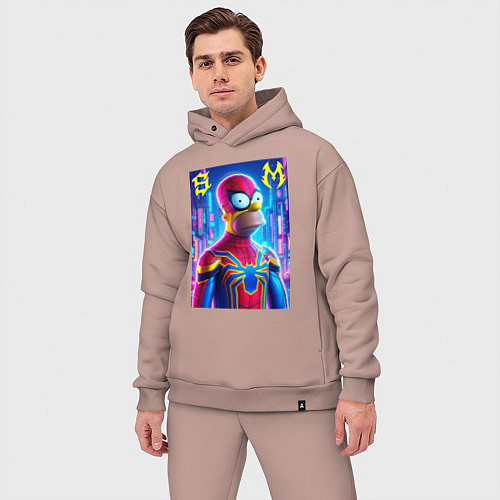 Мужской костюм оверсайз Homer Simpson and Spider man - collaboration / Пыльно-розовый – фото 3