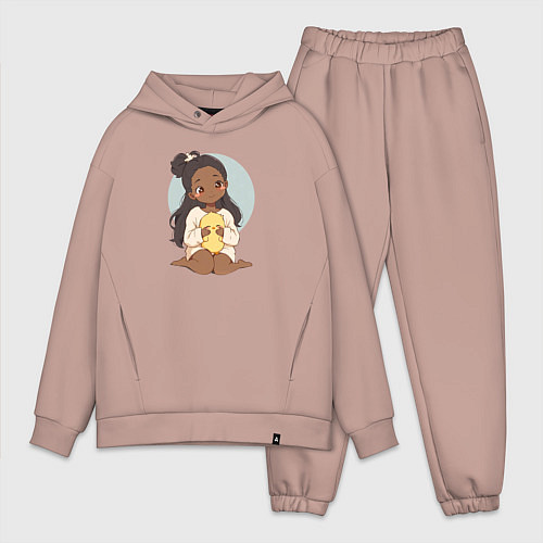 Мужской костюм оверсайз Цыплёнок в руках девушки / Пыльно-розовый – фото 1