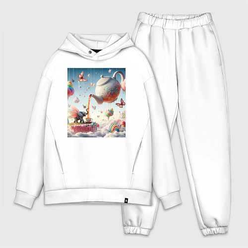 Мужской костюм оверсайз Чаепитие крылатого слона - психоделика / Белый – фото 1