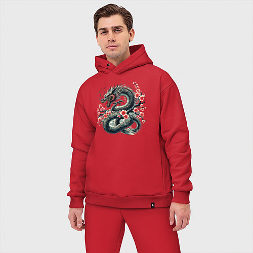 Мужской костюм оверсайз Japanese dragon and sakura - irezumi / Красный – фото 3