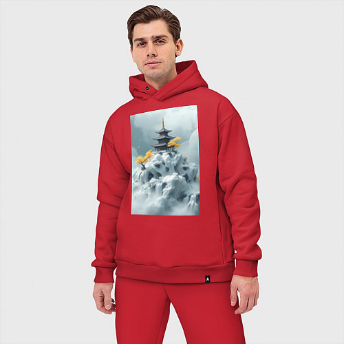 Мужской костюм оверсайз Тихий японский пейзаж / Красный – фото 3