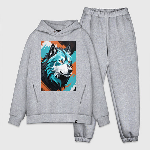 Мужской костюм оверсайз Серо-голубой волк / Меланж – фото 1