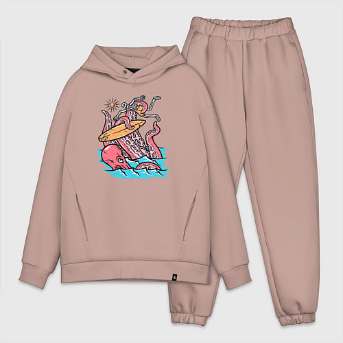 Мужской костюм оверсайз Осьминог напал на серфера / Пыльно-розовый – фото 1