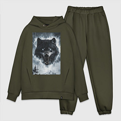 Мужской костюм оверсайз Волк с оскаленной пастью, цвет: хаки
