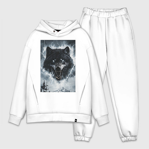 Мужской костюм оверсайз Волк с оскаленной пастью / Белый – фото 1
