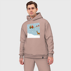 Мужской костюм оверсайз Новогодние птицы на ветке, цвет: пыльно-розовый — фото 2