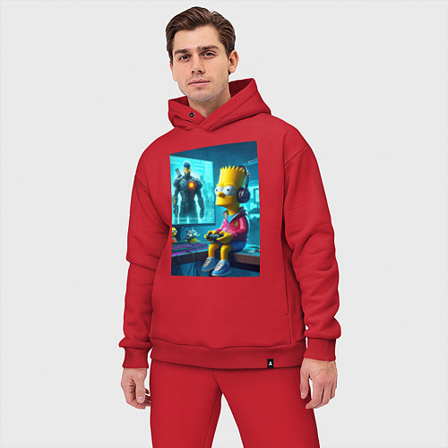 Мужской костюм оверсайз Bart Simpson is an avid gamer / Красный – фото 3