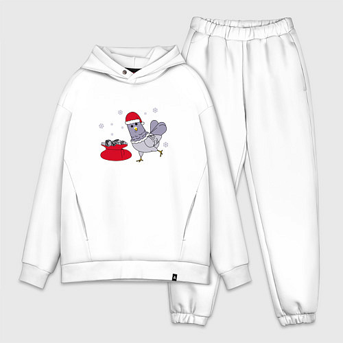 Мужской костюм оверсайз Голубь и мешок семечек / Белый – фото 1