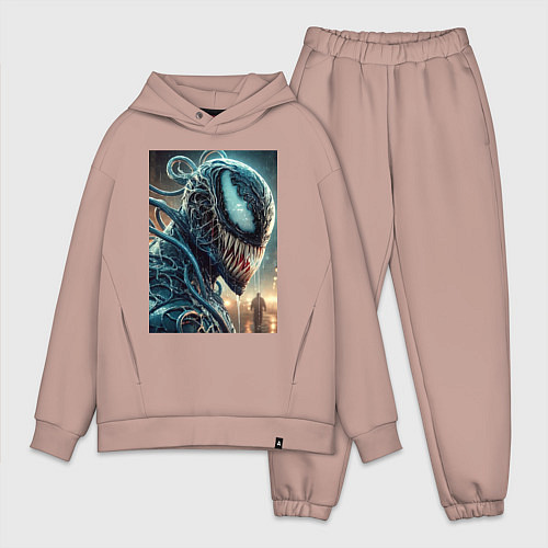 Мужской костюм оверсайз Веном в профиль - нейроарт фантазия / Пыльно-розовый – фото 1