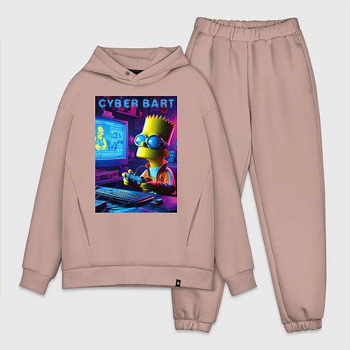 Мужской костюм оверсайз Cyber Bart is an avid gamer / Пыльно-розовый – фото 1