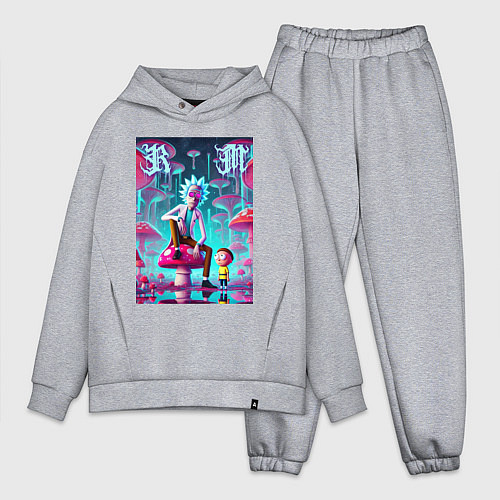 Мужской костюм оверсайз Rick and Morty under the mushrooms / Меланж – фото 1