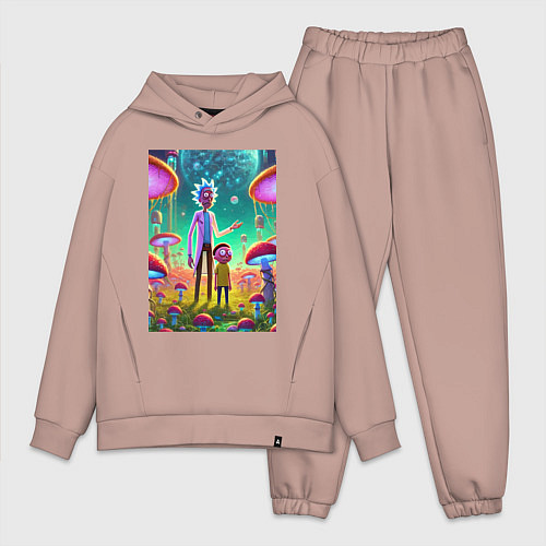 Мужской костюм оверсайз Morty and Rick on a neon planet / Пыльно-розовый – фото 1