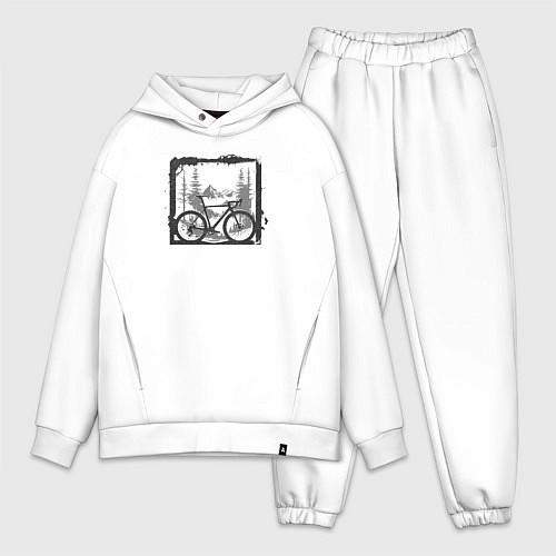 Мужской костюм оверсайз Веслоипед и горы в стиле гранж / Белый – фото 1