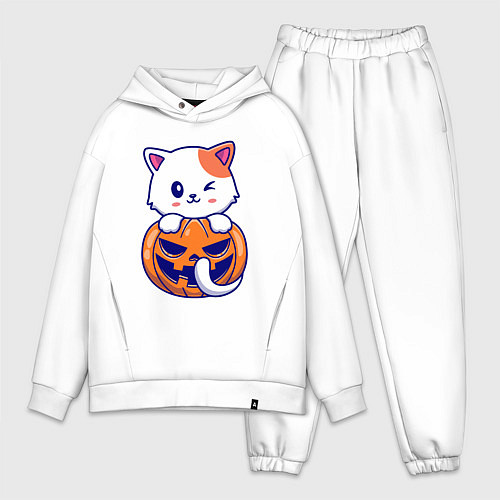 Мужской костюм оверсайз Halloween meow / Белый – фото 1