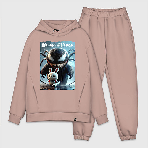 Мужской костюм оверсайз Мультяшный Веном присмотрел себе кролика - мем / Пыльно-розовый – фото 1