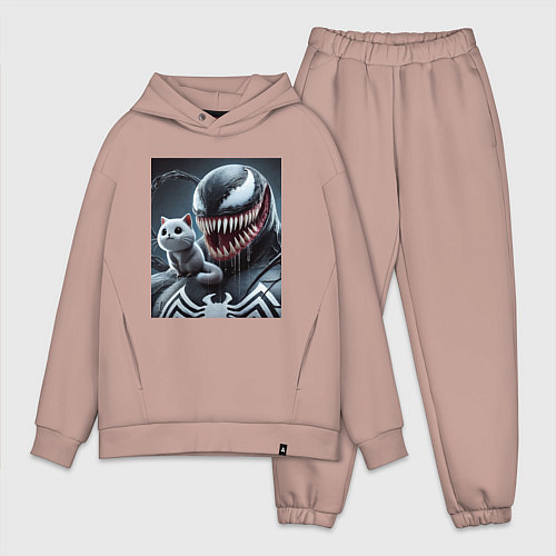 Мужской костюм оверсайз Venom and funny kitten - ai art fantasy / Пыльно-розовый – фото 1