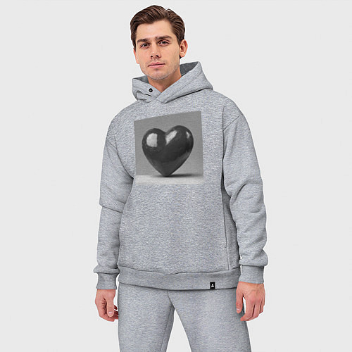 Мужской костюм оверсайз Большое чёрное сердце / Меланж – фото 3