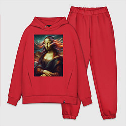 Мужской костюм оверсайз Мона Лиза закрыла глаза, цвет: красный