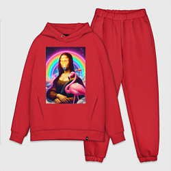 Мужской костюм оверсайз Мона Лиза - лампочка и розовый фламинго, цвет: красный