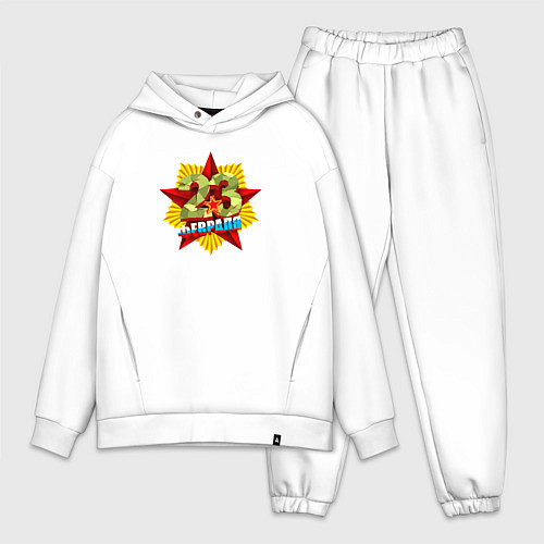 Мужской костюм оверсайз 23 февраля - Красная звезда / Белый – фото 1