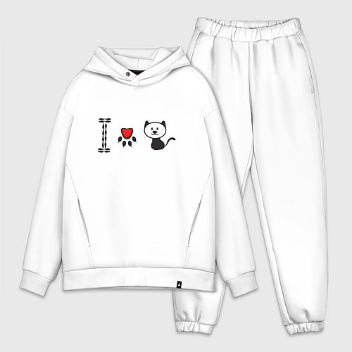 Мужской костюм оверсайз Я люблю кошек / Белый – фото 1