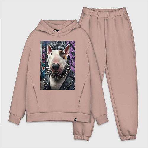 Мужской костюм оверсайз Морда крутого бультерьера / Пыльно-розовый – фото 1