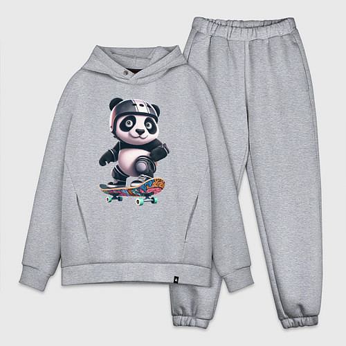Мужской костюм оверсайз Cool panda on a skateboard - extreme / Меланж – фото 1