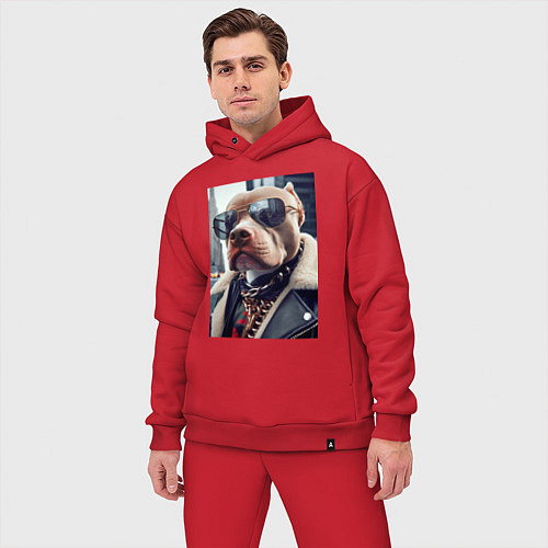 Мужской костюм оверсайз Чувак питбуль в тёмных очках / Красный – фото 3