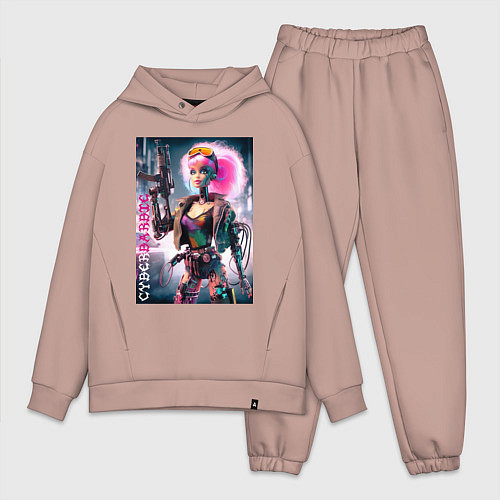 Мужской костюм оверсайз Cyber Barbie with gun - ai art / Пыльно-розовый – фото 1