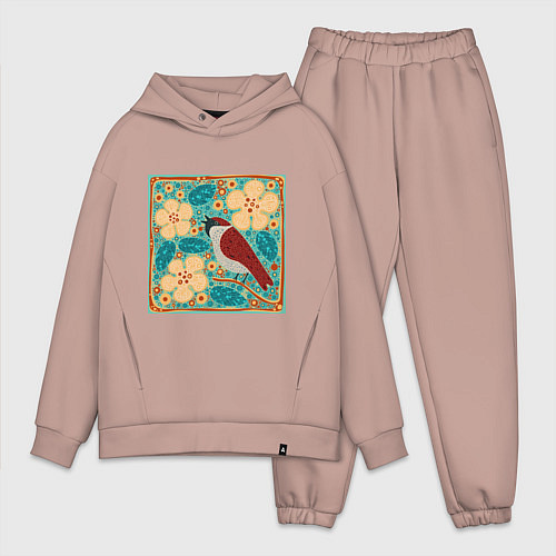 Мужской костюм оверсайз Воробей на ветке яблони / Пыльно-розовый – фото 1