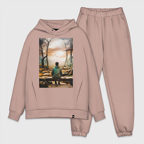 Мужской костюм оверсайз Мальчик на скамейке / Пыльно-розовый – фото 1