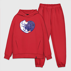 Мужской костюм оверсайз Сердечные котики, цвет: красный