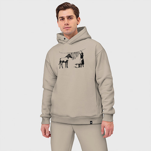 Мужской костюм оверсайз Banksy zebra / Миндальный – фото 3